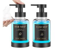 Luxspire Dispensador de Jabón Espumoso de Vidrio con 5 Etiquetas Impermeables, Dispensador de Jabón Líquido Rellenable 450ml/15oz para Baño Cocina, Transparente, 2 Pieza