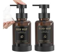 Luxspire Dispensador de Jabón Espumoso, Dispensador de Jabón Espumoso de Vidrio con 5 Etiquetas Impermeables, Dispensador de Jabón Líquido Rellenable 450ml/15oz para Baño Cocina, Ámbar, 2 Paquetes