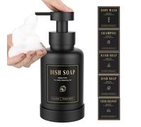 Luxspire Dispensador de Jabón Espumoso, Dispensador de Jabón Espumoso de Vidrio con 5 Etiquetas Impermeables, Dispensador de Jabón Líquido Rellenable 450ml/15oz para Baño Cocina, Negro, 1 Paquete