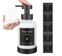 Luxspire Dispensador de Jabón Espumoso, Dispensador Jabón Espumoso de Vidrio con 5 Etiquetas Impermeables, Líquido Rellenable 450ml/15oz para Baño Cocina, Blanco, 1 Paquete