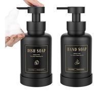 Luxspire Dispensador de Jabón Espumoso, Dispensador Jabón Espumoso de Vidrio con 5 Etiquetas Impermeables, Líquido Rellenable 450ml/15oz para Baño Cocina, Negro, 2 Paquetes