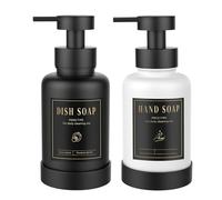 Luxspire Dispensador de Jabón Espumoso, Dispensador Jabón Espumoso de Vidrio con 5 Etiquetas Impermeables, Líquido Rellenable 450ml/15oz para Baño Cocina, Negro+Blanco, 2 Paquetes