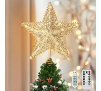 Luxspire Estrella para Árbol de Navidad, Adornos de Navidad Estrella con Lentejuelas Purpurinas Luces Brillantes Puerto USB Ornamento Blingbling, Decoración N-avidad Fiesta Casa Hogar - Oro