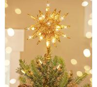 Luxspire Estrella para Árbol de Navidad, Adornos para Navidad Topper del Árbol Ornamento Blingbling, Brillo Luz con Purpurina Decorativa por Pila Temporización, Decoración Fiesta Navidad Hogar - Oro