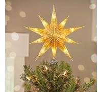 Luxspire Estrella para Copa del Árbol de Navidad, 25CM Topper Iluminado con Cable USB Mando a Distancia, Adorno de Metal LED para Árbol, Decoración Vintage Moderna para Hogar Fiesta,Decagram Star-Gold