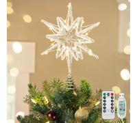 Luxspire Estrella para Copa del Árbol Navidad,25CM Topper Iluminado con Cable USB Mando a Distancia,Adorno Metal LED para Árbol,Decoración Vintage Moderna para Hogar Fiesta, Crystal Hexagram-Silver