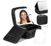 Luxspire Estuche de Maquillaje, Maletín con Espejo Iluminado Desmontable, Neceser de Viaje Portátil para Mujeres, Bolso Profesional para Maquilladores con Separadores Ajustables, Negro