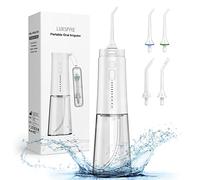Luxspire Irrigador Portátil, Hilo Dental con 4 Boquillas, para Limpieza Dientes de Ortodoncia y Dientes de Implante - Blanco