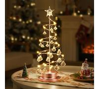Luxspire Lámpara de Árbol de Navidad de Cristal, 30 LEDs Lámpara Decorativa en Espiral, Funciona con Pilas,11 Pulgadas Adorno Navideño de Mesa para Chimenea, Mesa de Comedor Mesita de Noche, Oro Rosa