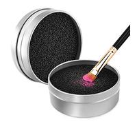 Luxspire Limpiador de Pinceles Maquillaje, Caja de Esponja para Quitar Residuos Polvos Cosméticos sin Agua, Removedor de Color de Brocha a Seco, Limpieza de Esponja Reutilizable Lavable, Plateado