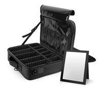 Luxspire Neceser Maquillaje con Divisor y Espejo para Mujer, Viaje Maletin Maquillaje Aseo Maleta Maquillaje Bolsa para Cosméticos, Organizador Estuche con Correa para Viaje Mujer, L - Negro