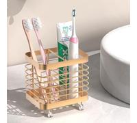 Luxspire Porta Cepillo de Dientes Baño, 10 * 8 * 10,5 cm Soporte de Cepillo de Dientes de Acero Inoxidable con Agujeros de Drenaje, Porta Pasta de Dientes de Pared Autoadhesiva o en Mesa, Rosa Dorada