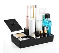 Luxspire Porta Cepillo de Dientes, Soporte de Cepillo de Dientes de Resina con Organizador para Bastoncillo de Algodón, Organizador de Baño para Pasta de Dientes, Negro Mate