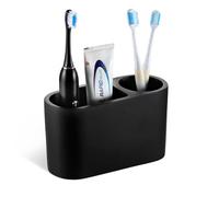 Luxspire Portacepillo de Dientes, 2 Ranuras Portacepillo de Dientes y Pasta de Dientes para Baños, Portacepillo de Dientes Eléctrico de Resina para Encimera de Tocador, Accesorios Baño, Negro Mate