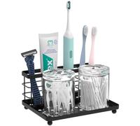 Luxspire Portacepillo de Dientes, Soporte para Cepillos de Dientes Eléctricos de 3 Ranuras con Bandeja Desmontable, Soporte para Dentífrico Maquinilla de Afeitar, Portacepillos para Baño, Negro
