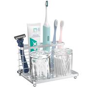 Luxspire Portacepillo de Dientes, Soporte para Cepillos de Dientes Eléctricos de 3 Ranuras con Bandeja Desmontable, Soporte para Dentífrico Maquinilla de Afeitar, Portacepillos para Baño, Plata