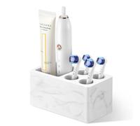 Luxspire Portacepillos de Dientes, 5 Ranuras Soporte para Cepillo de Dientes de Diatomita para Baño, Organizador Eléctrico de Secado Rápido para Cepillo de Dientes y Pasta de Dientes, Mármol Blanco