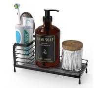 Luxspire Portacepillos de Dientes, Organizador de Baño con Estera de Secado de Piedra y Almohadillas Antideslizantes, Portacepillos Eléctrico de Acero Inoxidable para Baño Cocina, Negro