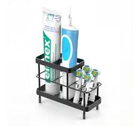 Luxspire Portacepillos de Dientes para Baño, Portacepillos de Dientes Eléctricos de Acero Inoxidable para Montar en Pared, Porta Cepillo de Dientes para Ducha, Organizador de Baño, 6 Ranuras, Negro
