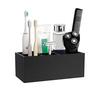 Luxspire Portacepillos de Dientes Soporte de Cepillo de Resina con 5 Compartimentos, Herramienta Accesorios para Pasta de Dientes, y Maquinilla de Afeitar, para Baño, Hogar - Negro
