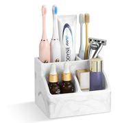 Luxspire Portacepillos de Dientes, Soporte per Cepillos de Dientes Secado Rápido, Organizador de Tierra de Diatomeas para Cepillos de Dientes, Porta Pasta de Dientes Mostrador Aparador, Mármol Blanco