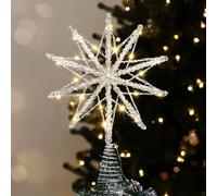 Luxspire Punta de Árbol de Navidad, Estrella Iluminada con Control Remoto USB, 10" Luces Decorativas de Metal Transparente, Luces Vintage Modernas para el Hogar Fiestas Navideñas, Plata