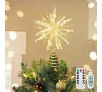 Luxspire Punta de Árbol de Navidad, Estrella Iluminada con Control Remoto USB, 10" Luces Decorativas de Metal Transparente, Luces Vintage Modernas para el Hogar Fiestas Navideñas, Echinoid Star-Gold