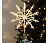 Luxspire Punta de Árbol de Navidad, Estrella Iluminada con Control Remoto USB, 10" Luces Decorativas de Metal Transparente, Luces Vintage Modernas para el Hogar Fiestas Navideñas, Decagram Star-Gold