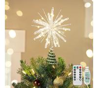 Luxspire Punta de Árbol de Navidad, Estrella Iluminada con Control Remoto USB, 10" Luces Decorativas de Metal Transparente, Luces Vintage Modernas para el Hogar Fiestas Navideñas, Echinoid Star-Silver