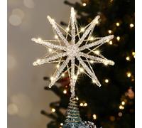 Luxspire Punta de Árbol de Navidad, Estrella Iluminada con Control Remoto USB, 10" Luces Decorativas de Metal Transparente, Luces Vintage Modernas para el Hogar Fiestas Navideñas, Champán