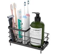 Luxspire Soporte para Cepillo de Dientes, 6 Ranuras de Acero Inoxidable con Drenaje, para encimera de baño y Fregadero de Cocina, Accesorios de baño, Color Negro