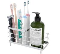 Luxspire Soporte para Cepillo de Dientes, 6 Ranuras de Acero Inoxidable con Drenaje, para encimera de baño y Fregadero de Cocina, Accesorios de baño, Color Plateado