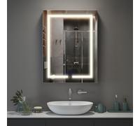 Luxstein Armario con Espejo para Baño con Iluminación LED,3 Colores De Luz 6000 K,Antivaho,Montaje En Pared,con Enchufe Y Estante,Ahorra Espacio,Armario De Baño Moderno,60 x 80 cm,Blanco