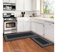 LuxStep Juego de 2 tapetes de Cocina antifatiga, Antideslizantes, Impermeables, de Espuma viscoelástica, para el hogar, Fregadero, Oficina, Cocina (Negro)