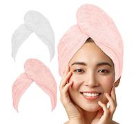 LUXTOGO® Haarurban-Premium - Toalla de pelo 100 % algodón, toalla turbante de alta calidad con botón y goma elástica, toalla superabsorbente (2 unidades blanco + rosa)