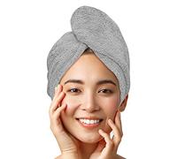 LUXTOGO Toalla turbante para el cabello de alta calidad, 100 % algodón, toalla turbante de alta calidad con botón y goma elástica, turbante superabsorbente (1 unidad, gris)