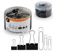 Luxurecourt - Juego de 350 clips de papel y clips de carpeta de varios tamaños en contenedor con compartimentos, clips de acero inoxidable niquelado para papelería, el hogar, la escuela, la oficina