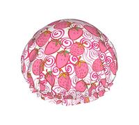 Luxuriöse Duschhaube für Damen, Erdbeere, wasserdicht, wiederverwendbar, waschbar und atmungsaktiv, modische Duschhaube mit Gummizug, einfach zu tragen, geeignet für langes, kurzes, lockiges Haar, Dus