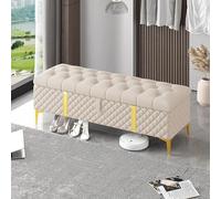 Luxurious Beige Storage Ottoman Bench Modern Leather Upholstered End of Bed Storage Chest Stylish Bedroom Bench (39x16x18 Inches) Perfect for nizing Essentials