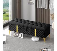 Luxurious Black Leather Storage Ottoman Bench Modern End of Bed Storage Chest Stylish Bedroom Bench with Spacious Storage (Size: 60x40x45cm/24x16x18inch)