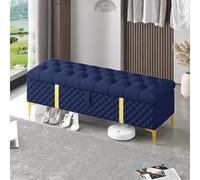 Luxurious Blue Storage Ottoman Bench Leather Upholstered End of Bed Storage Chest Modern Bedroom Bench (24x16x18 Inch) Stylish & Functional Home Decor