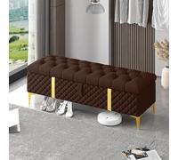 Luxurious Brown Storage Ottoman Bench Leather Upholstered End of Bed Storage Chest Modern Bedroom Bench (Size: 24"x16"x18") Stylish & Functional Furniture Solution