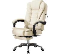Luxurious Leather Executive Office Chair with Wheels, Adjustable Backrest, and Retractable Footrest - Modern High Back Desk Chair for Home Office, Computer Chair for Bedroom and Study Room To pur