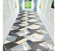 Luxurious Modern Abstract Geometry Marble Texture Runner Rug Non-Slip Washable for Hallway Entrance Office Living Room Bedroom Kitchen