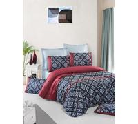 Luxurious Satin Double Quilt Cover Set (200 x 200 cm), 100% algodón, 210 Hilos Contar, Rojo/Negro/Azul Claro, Lavable a máquina, sobre y Cierre de Botones, Elegante Cama para dormitorios Modernos