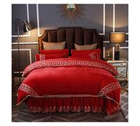 Luxurious Soft Bed Sheet Almohada Drúvoca Juego Cama de otoño/Invierno Down Chople Fase Cover Blue Luxury Bedding para Family Hotel (Red Double 230 cm)