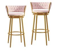 Luxurious Velvet Bar Stool with Woven Backrest Swivel Design Set of 1/2/3/4 Modern Kitchen & Pub Chair Footrest Stylish Black Accent Furniture