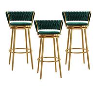 Luxurious Velvet Barstool with Woven Backrest Swivel Design Set of 1/2/3/4 Stylish Kitchen & Home Pub Chair with Footrest Elegant Black Finish.