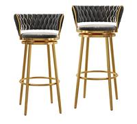 Luxurious Velvet Barstools Round Swivel Pub Chairs with Woven Backrest Set of 1/2/3/4 Stylish Kitchen & Home Bar Seating with Footrest Elegant Black Design