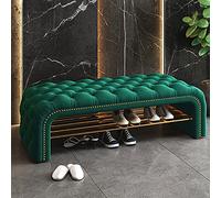Luxurious Velvet Button Tufted Entryway Bench Modern Shoe Storage & Comfy End of Bed Seating Stylish Green Upholstered Shoe Rack 100x40x45cm (39x16x18inch)